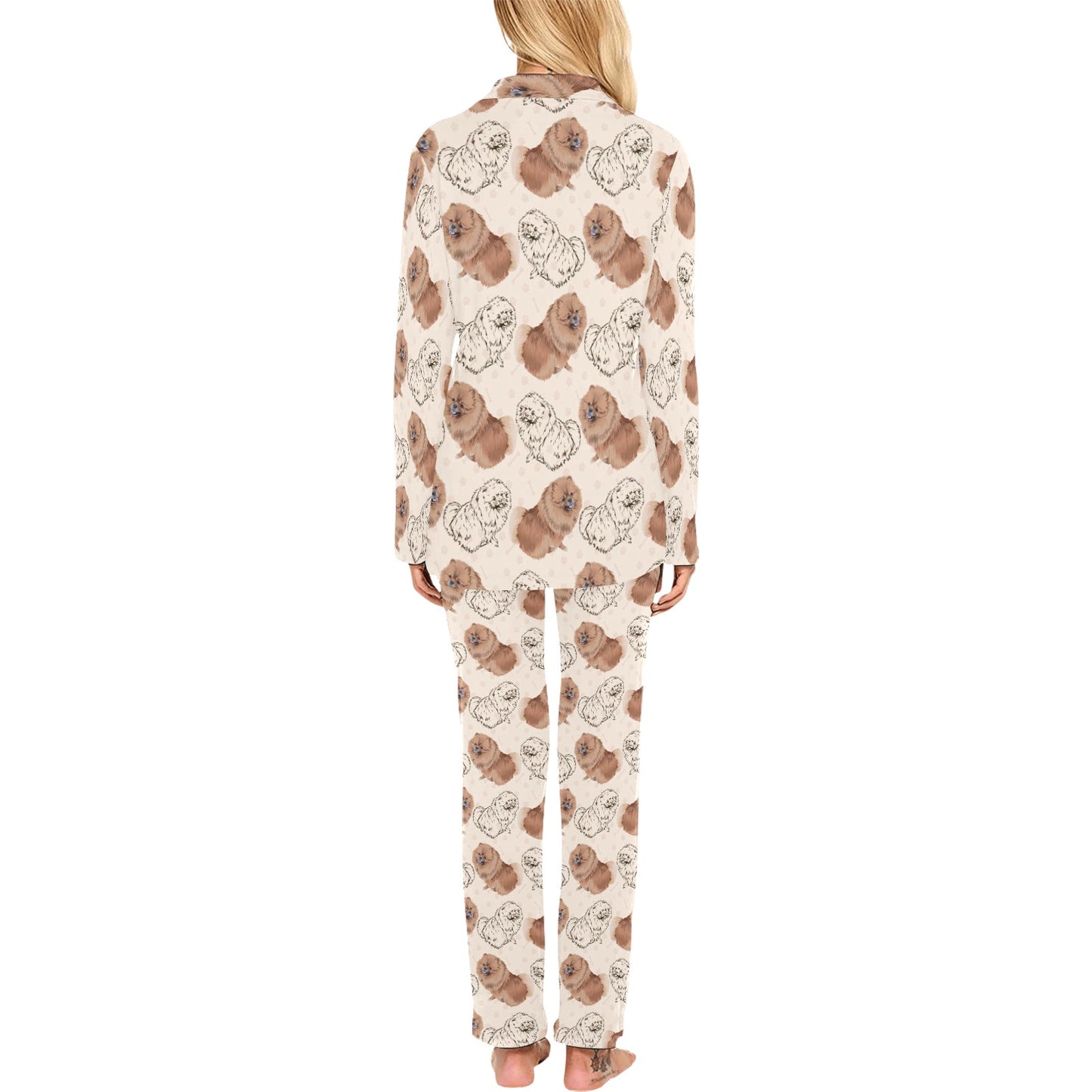 Pomeranians Pattern Print Design A01 Women's Long Pajama Set