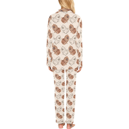 Pomeranians Pattern Print Design A01 Women's Long Pajama Set