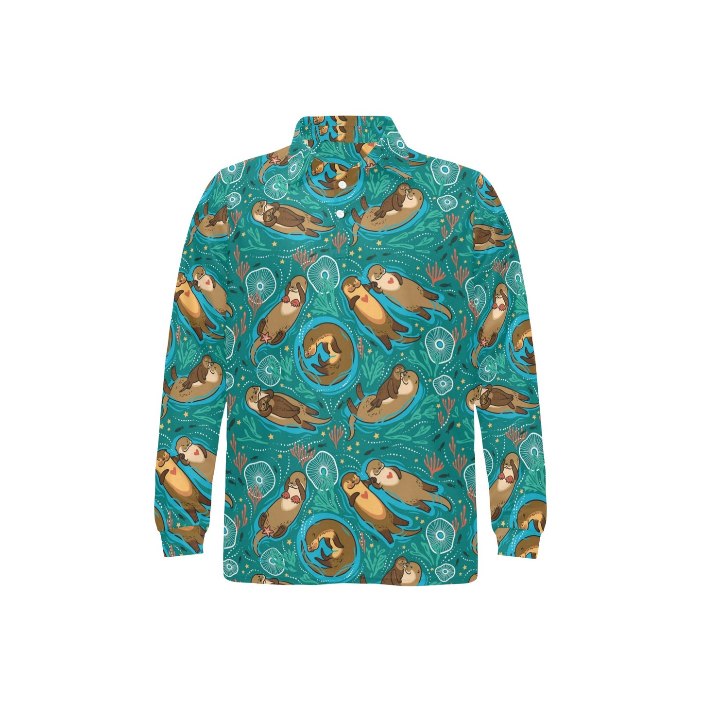 Sea Otter Pattern Print Design 01 Long Sleeve Polo Shirt For Men's