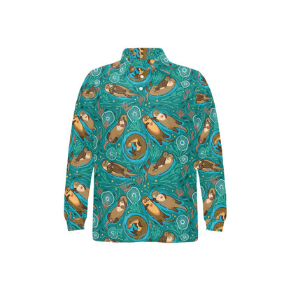Sea Otter Pattern Print Design 01 Long Sleeve Polo Shirt For Men's