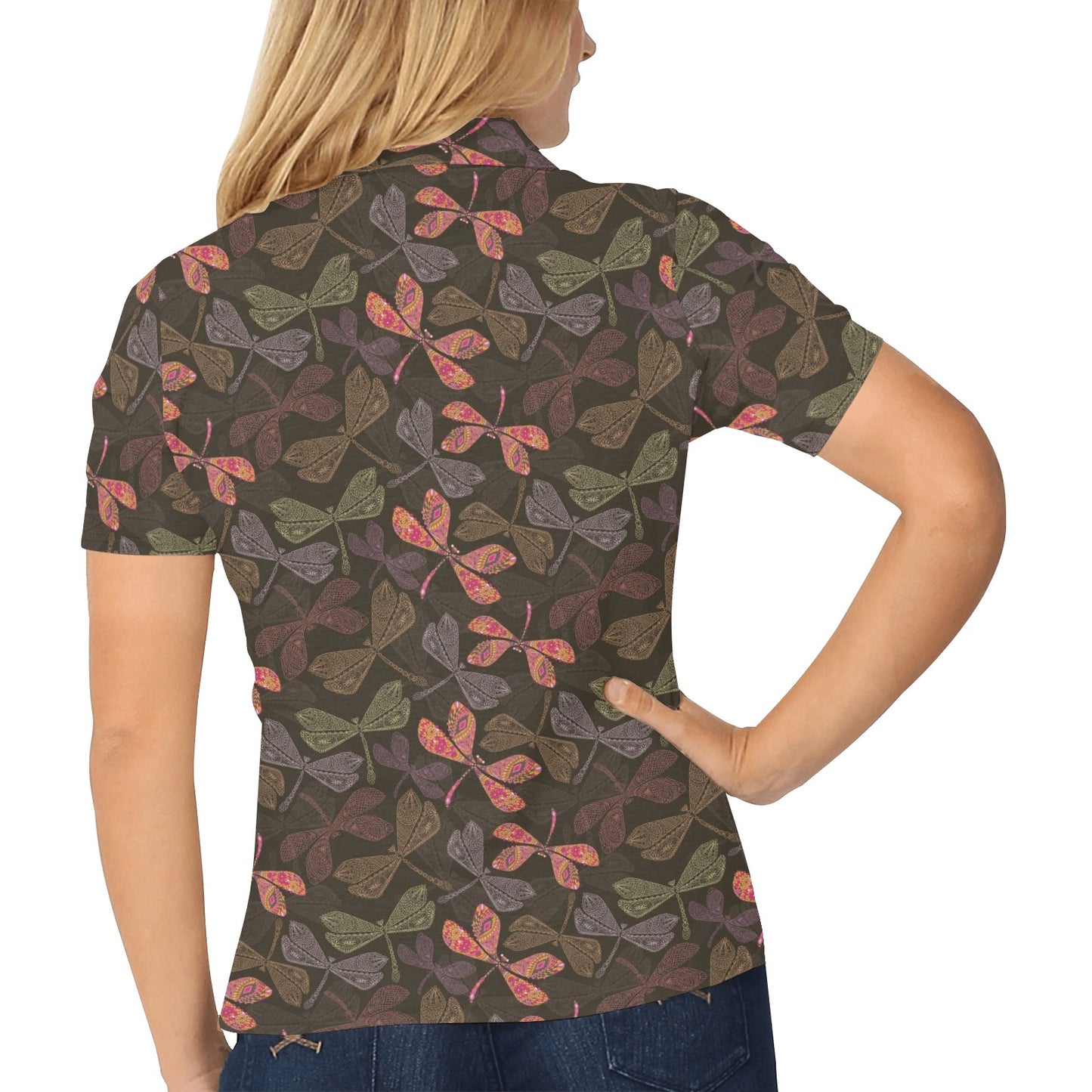 Dragonfly Pattern Print Design 02 Women's Polo Shirt