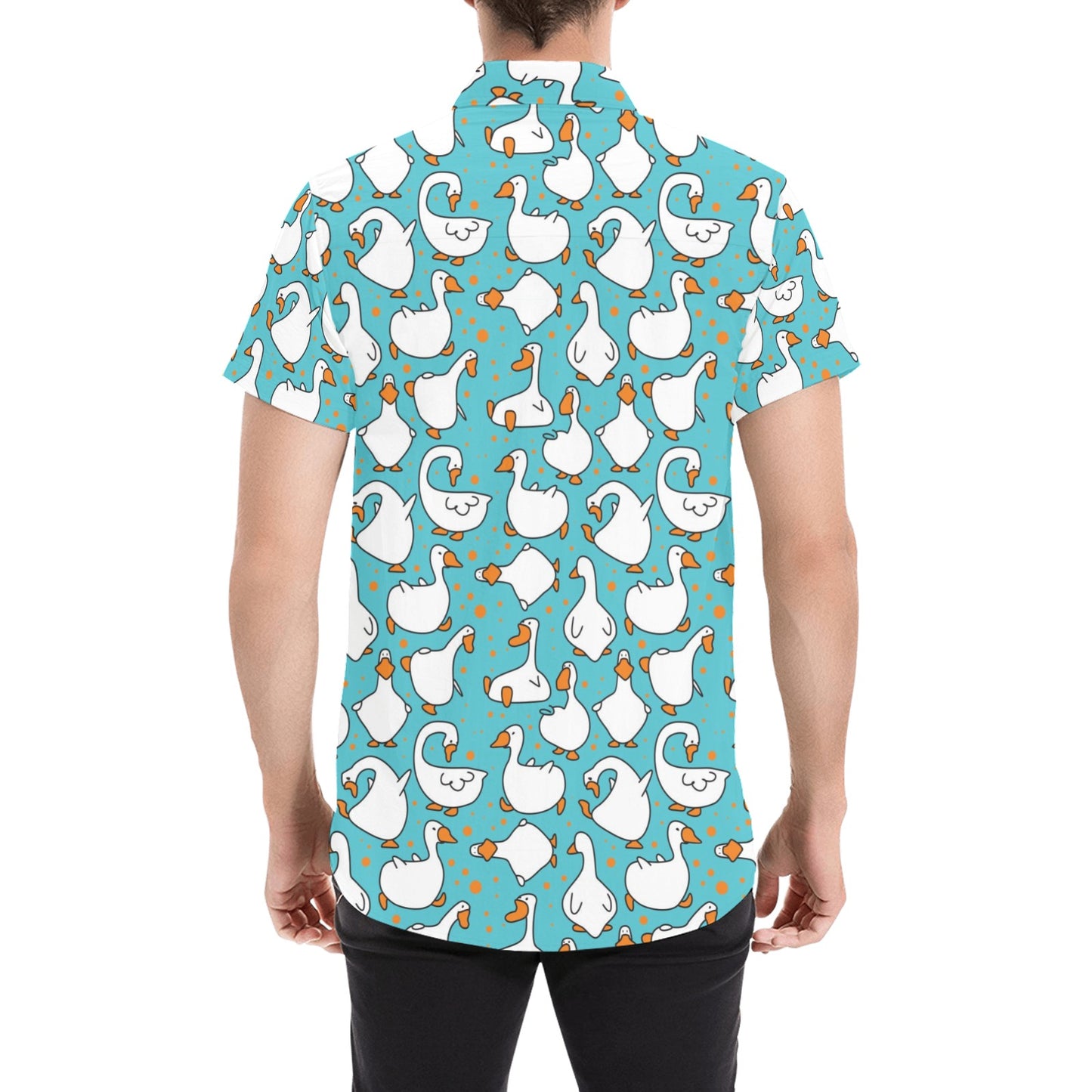 Goose Print Design LKS403 Men Short Sleeve Button Up Shirt