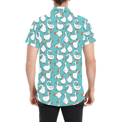 Goose Print Design LKS403 Men Short Sleeve Button Up Shirt