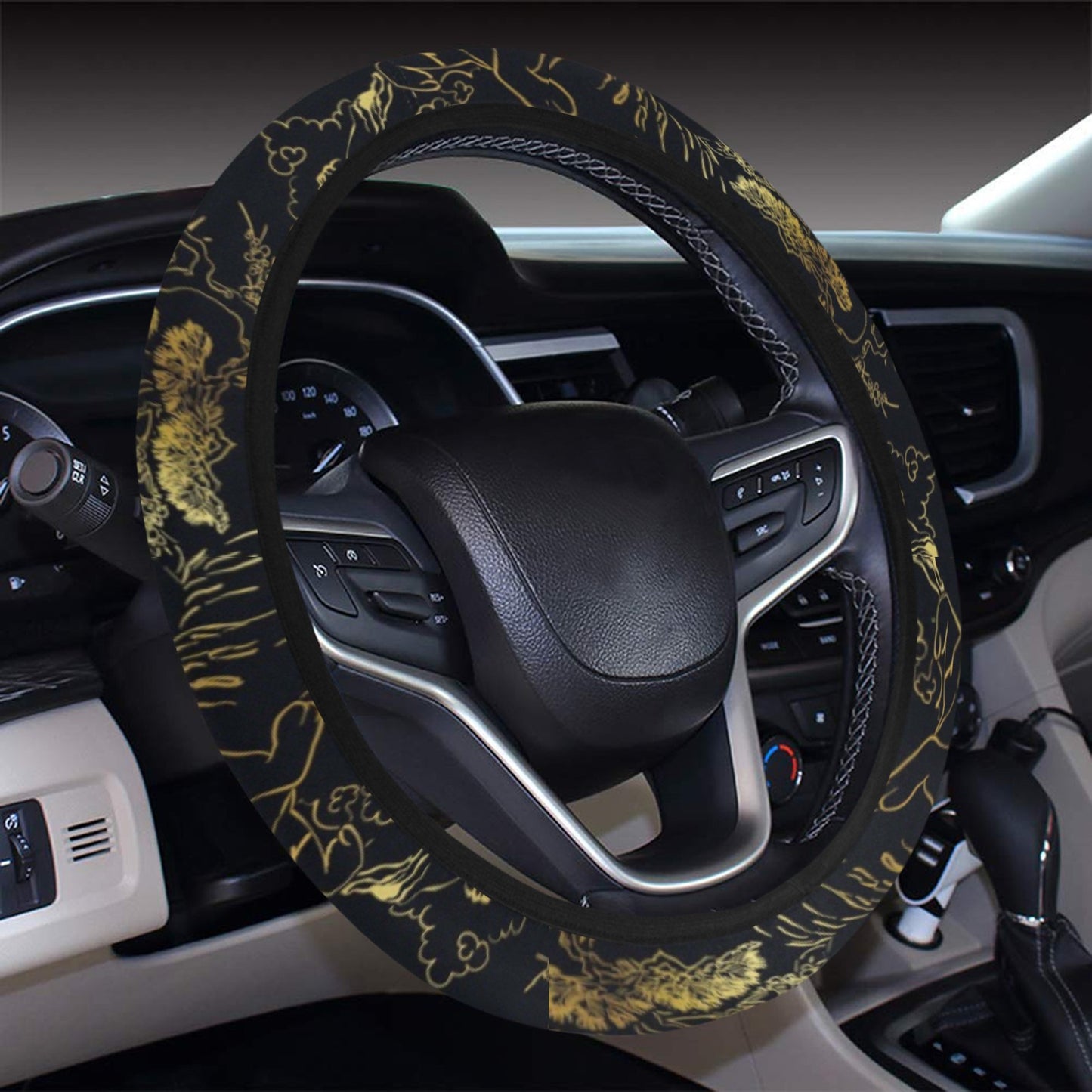 Tiger Japan Style Print Design LKS305 Steering Wheel Cover with Elastic Edge