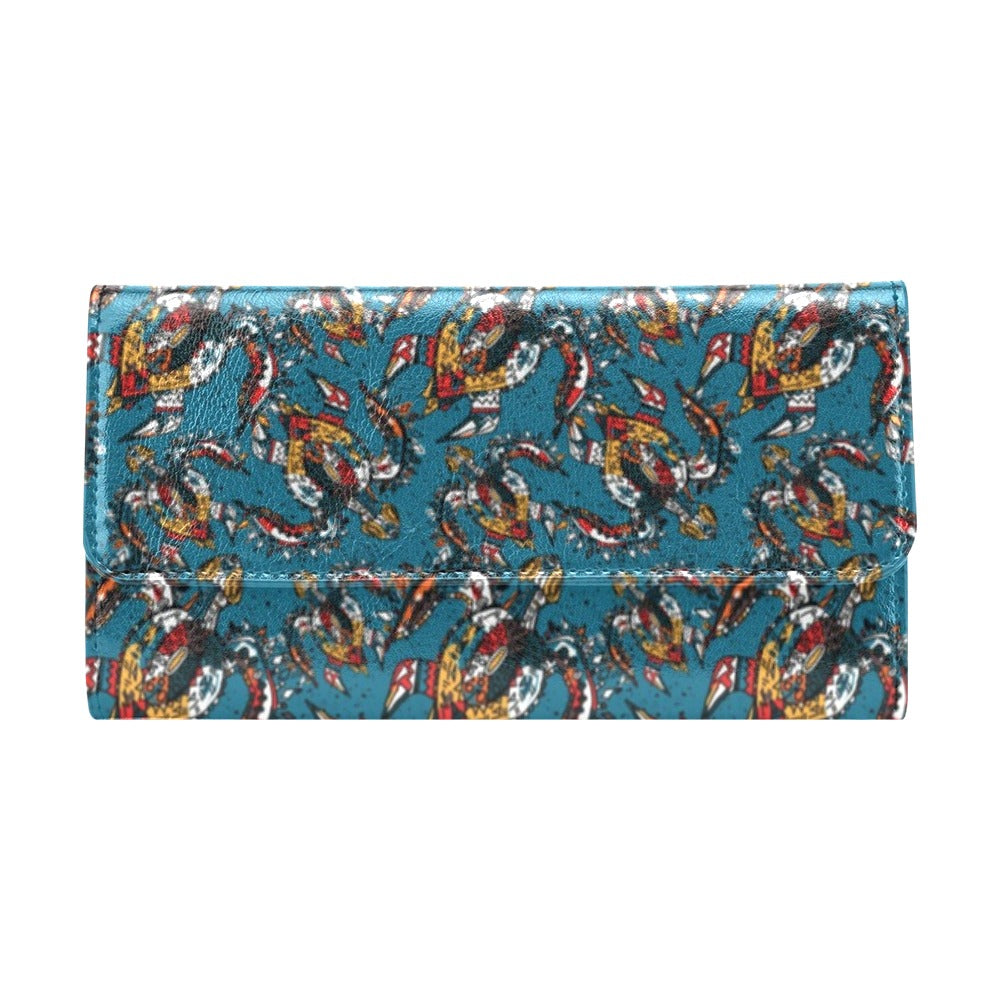 Sea Turtle Tribal Colorful Hand Drawn Women's Trifold Wallet