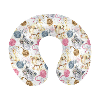 Cat Playing Yarn Pattern Print Design 07 U-Shaped Travel Neck Pillow