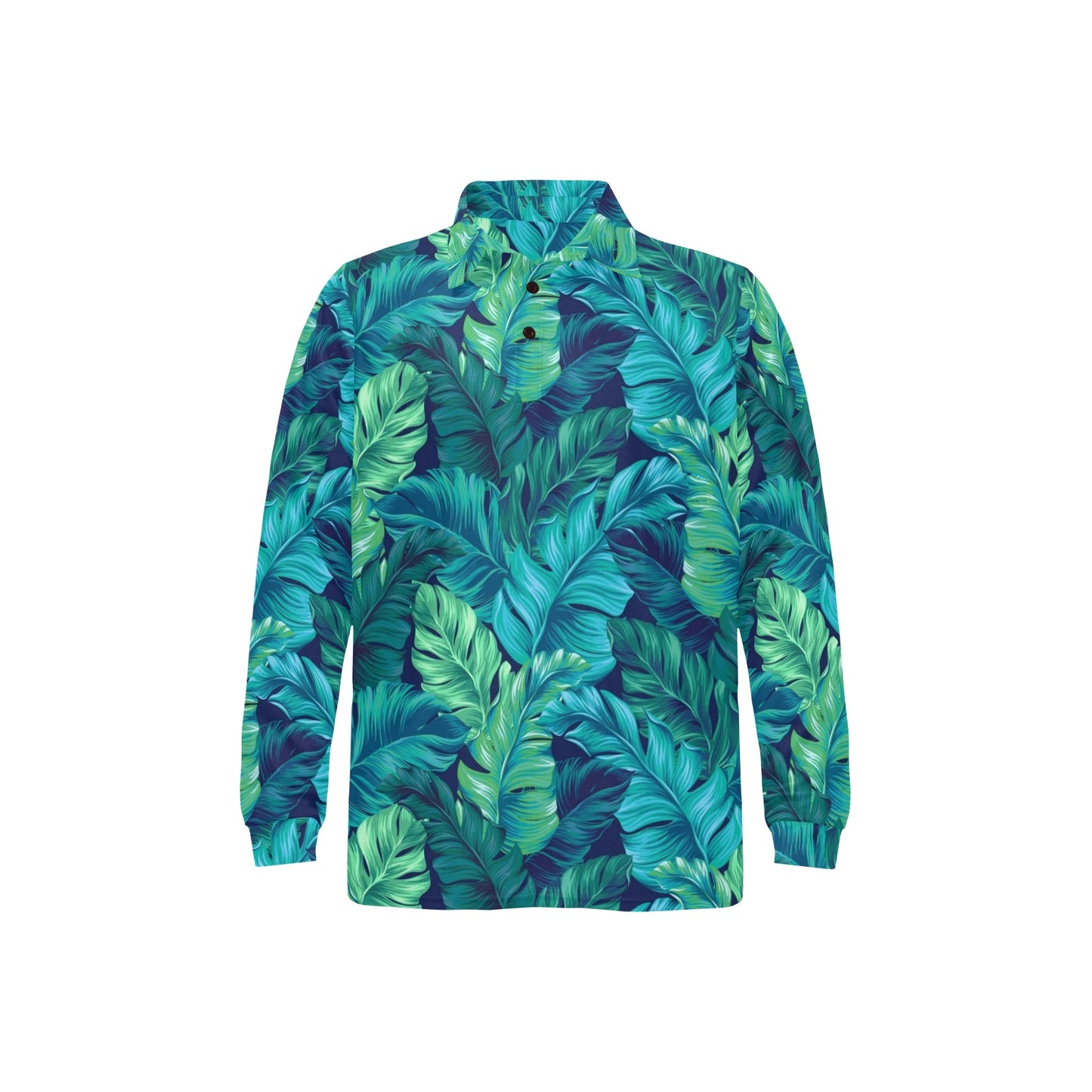 Banana Leaf Pattern Print Design BL05 Long Sleeve Polo Shirt For Men's
