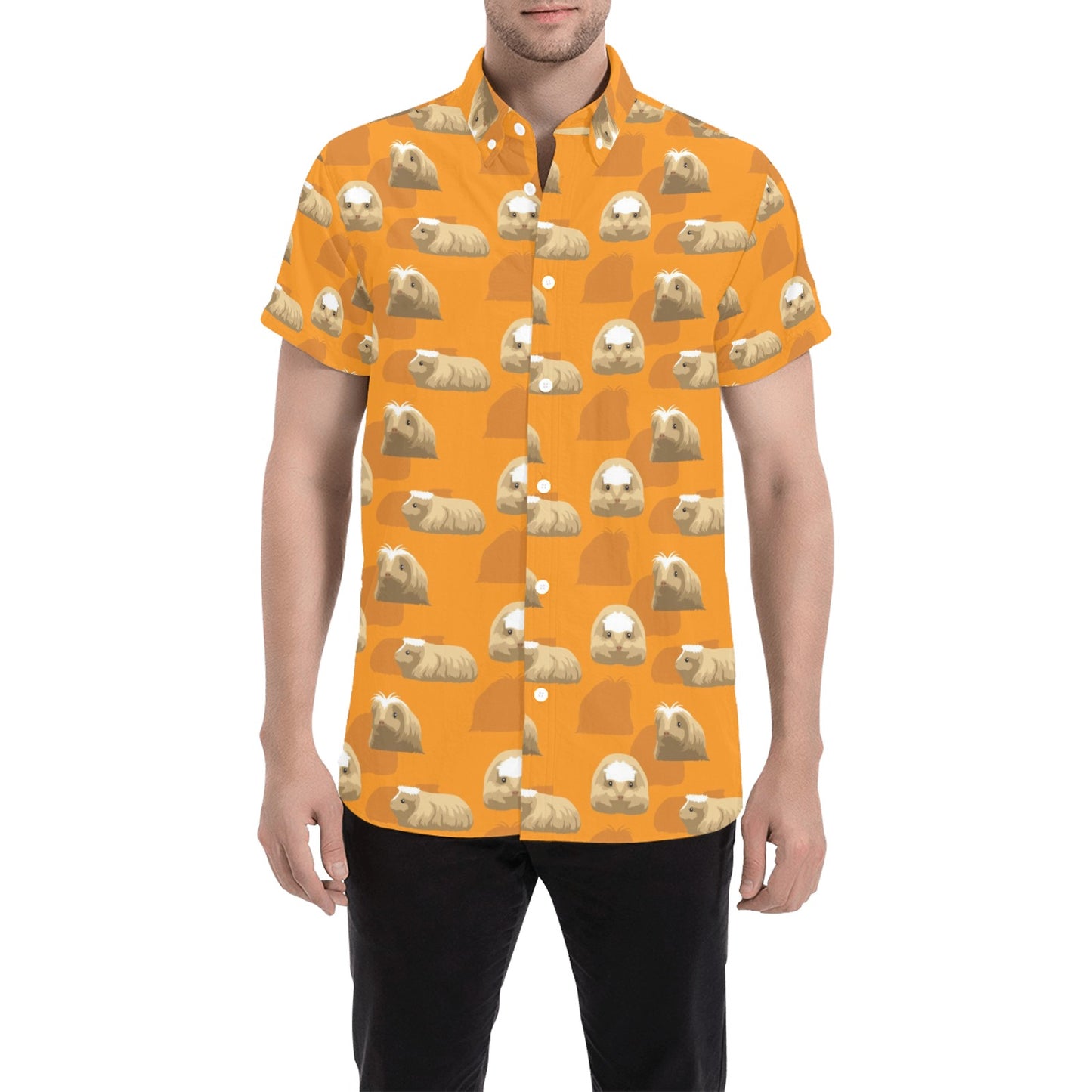 Guinea Pig Print Design LKS403 Men Short Sleeve Button Up Shirt