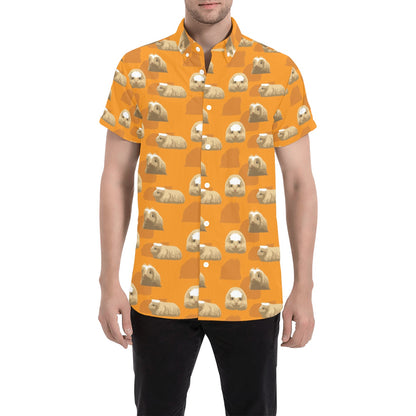 Guinea Pig Print Design LKS403 Men Short Sleeve Button Up Shirt