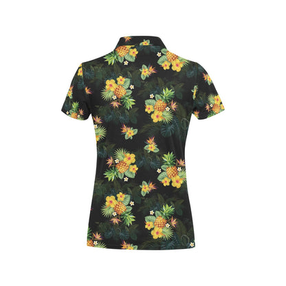 Pineapple Tropical Flower Print Pattern Women's Polo Shirt