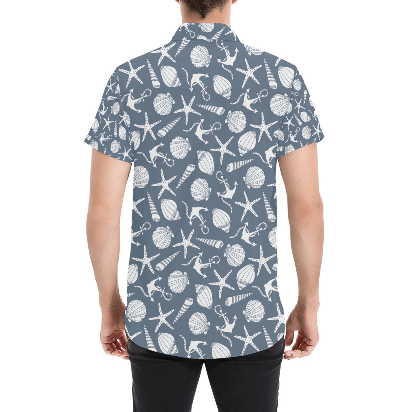 Seashell Print Design LKS306 Men Short Sleeve Button Up Shirt