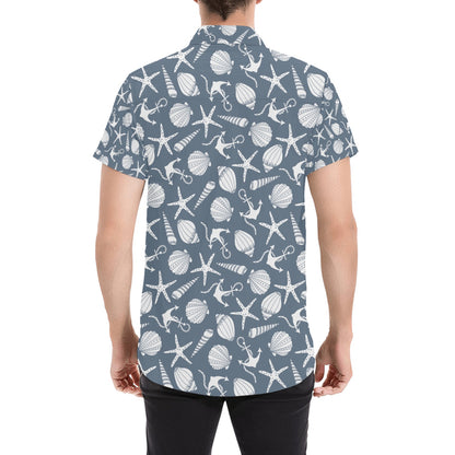 Seashell Print Design LKS306 Men Short Sleeve Button Up Shirt