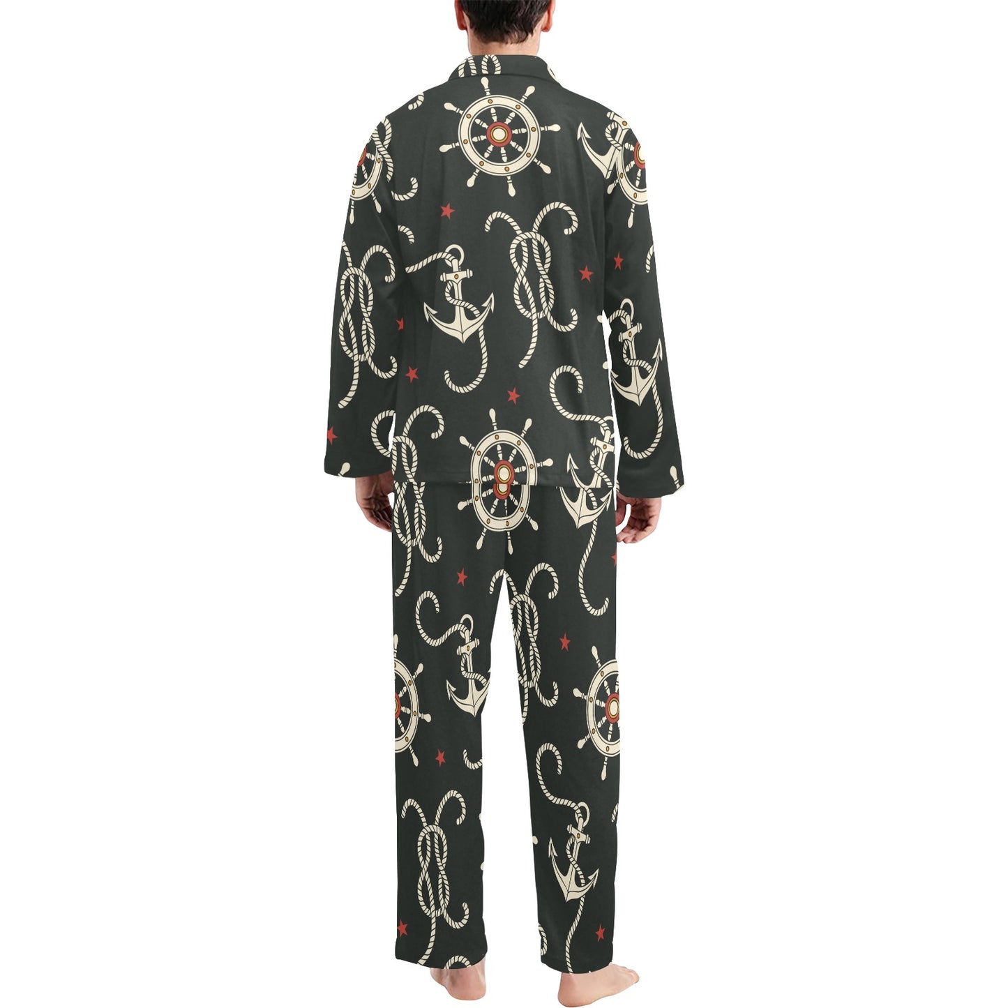 Nautical Anchor Pattern Men's Long Pajama Set