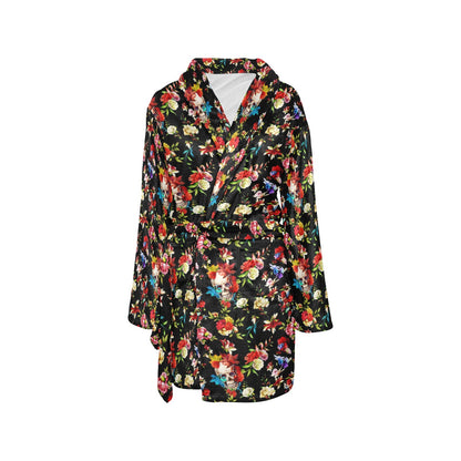 Skull Roses Flower Design Themed Print Women's Fleece Robe