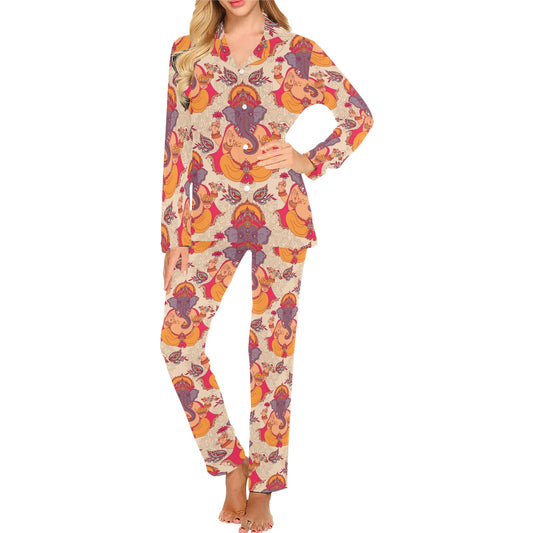 Ganesha Indian Pattern Print Design 02 Women's Long Pajama Set