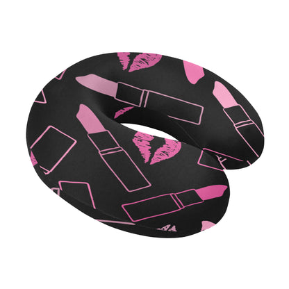 Lipstick Pink Pattern Print Design 01 U-Shaped Travel Neck Pillow
