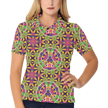 Peace Sign Pattern Print Design A04 Women's Polo Shirt