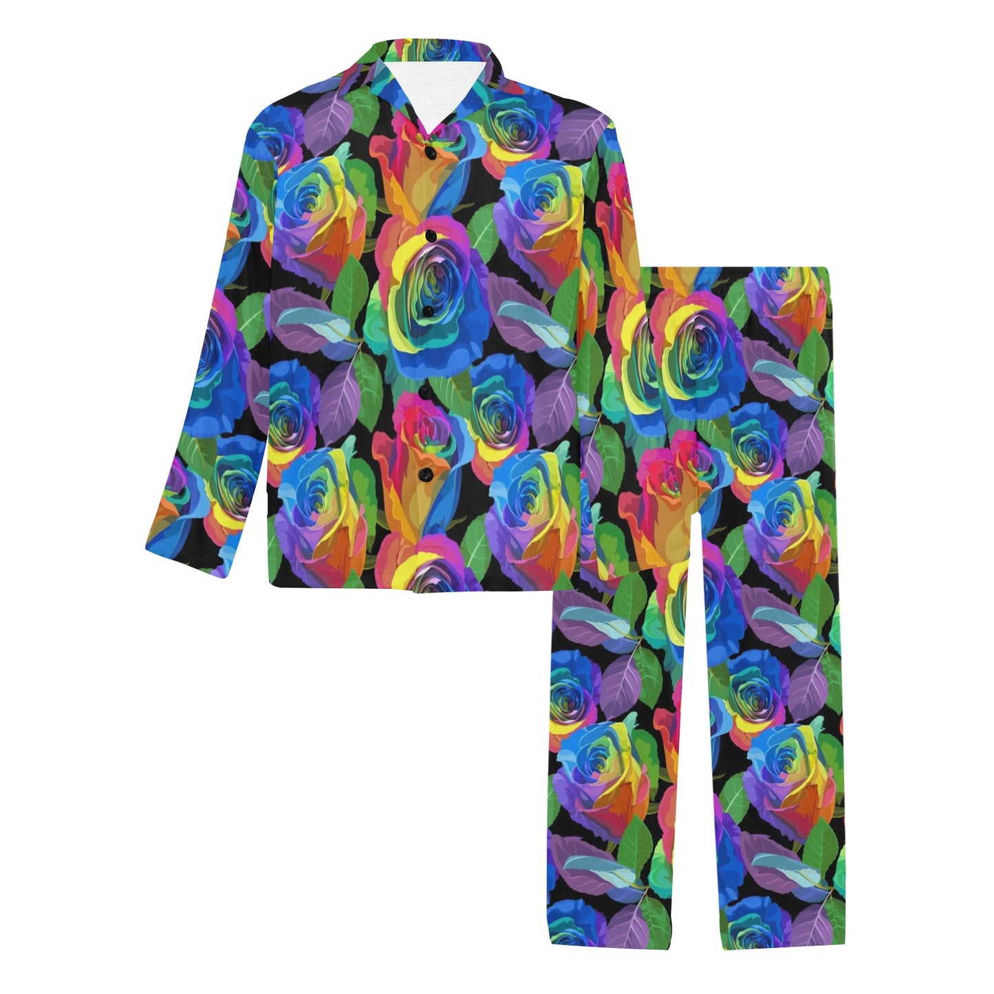Rose Pattern Print Design RO02 Men's Long Pajama Set