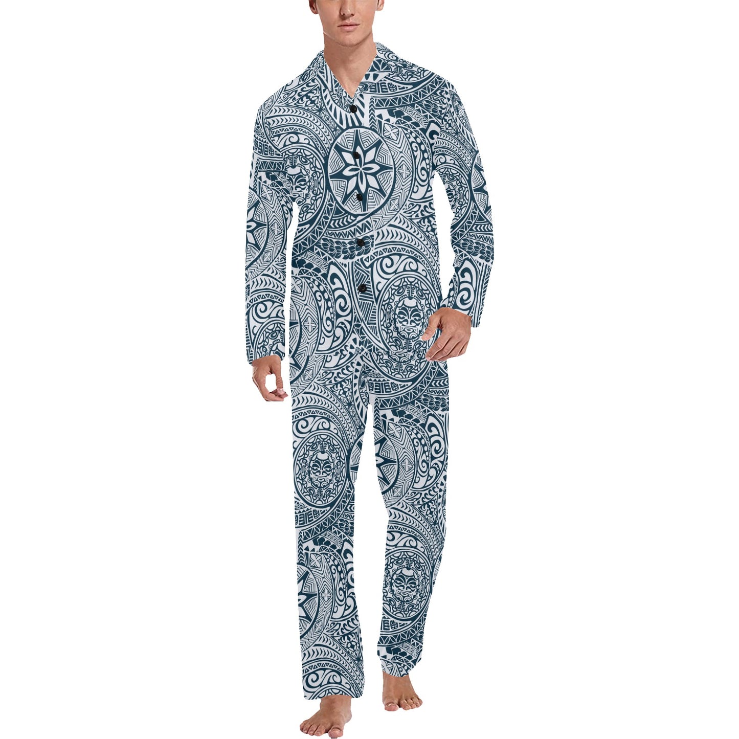 Polynesian Pattern Print Design A03 Men's Long Pajama Set