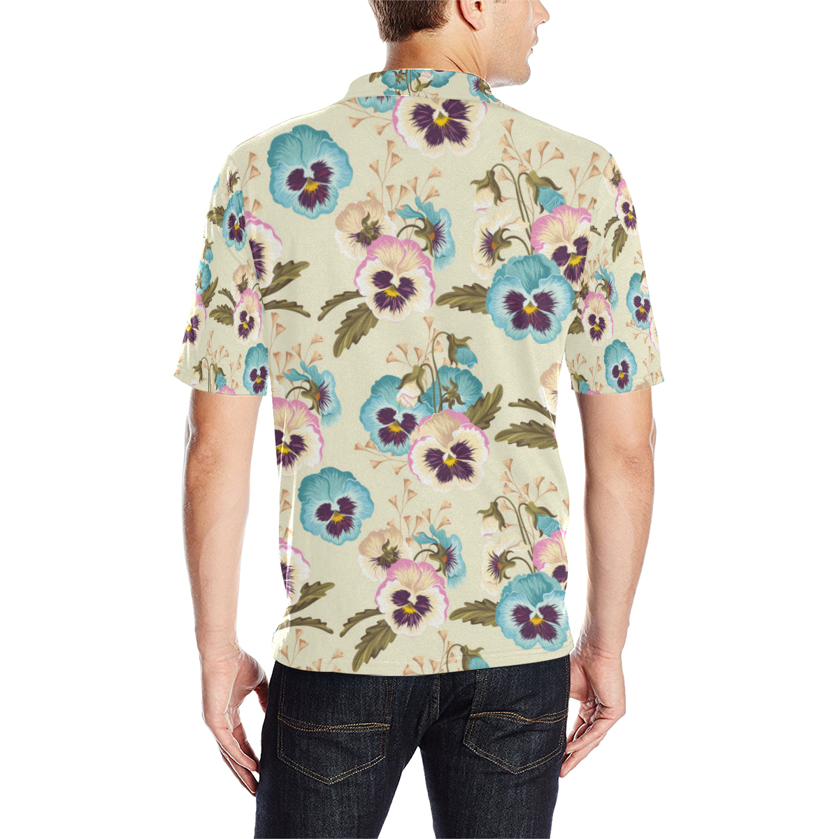 Pansy Pattern Print Design A02 Men Polo Shirt