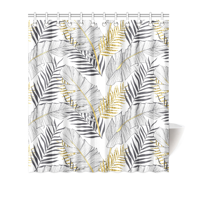 Gold Glitter Tropical Palm Leaves Shower Curtain