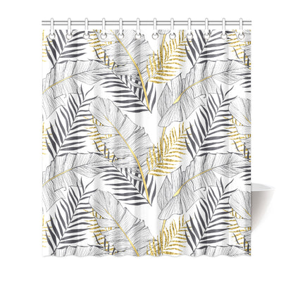Gold Glitter Tropical Palm Leaves Shower Curtain