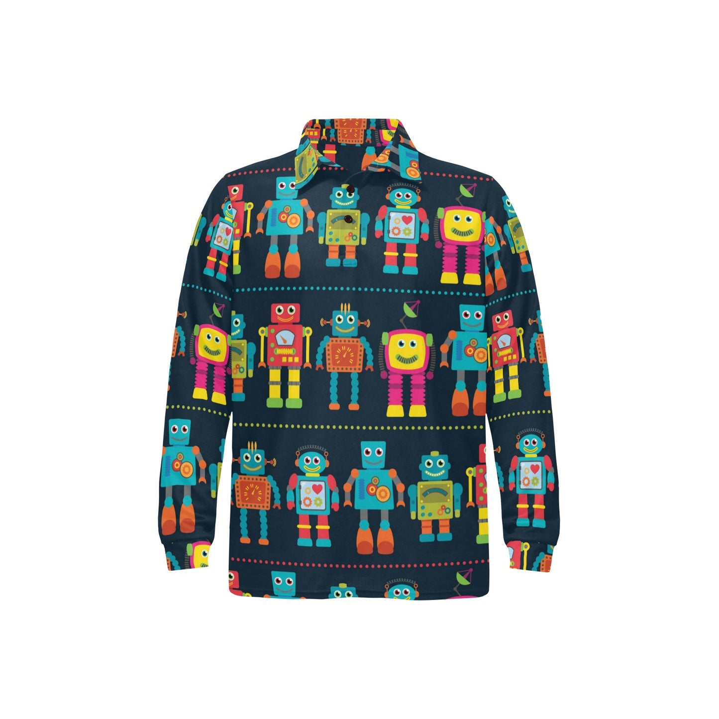 Robot Pattern Print Design A01 Long Sleeve Polo Shirt For Men's