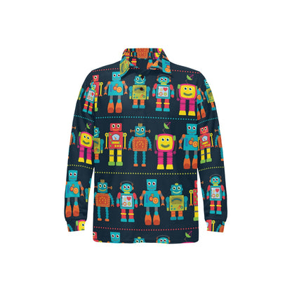 Robot Pattern Print Design A01 Long Sleeve Polo Shirt For Men's
