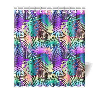 Neon Flower Tropical Palm Leaves Shower Curtain
