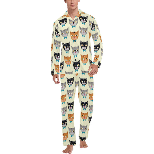 Cat Pattern Print Design 05 Men's Long Pajama Set