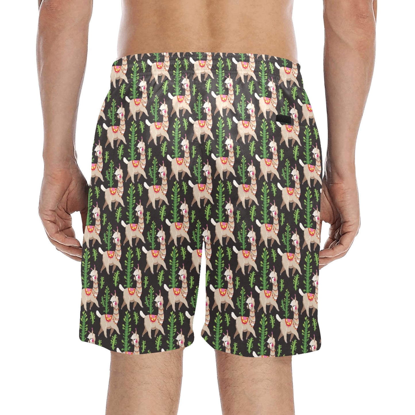 Alpaca Cactus Design Themed Print Men's Swim Trunks Beach Shorts