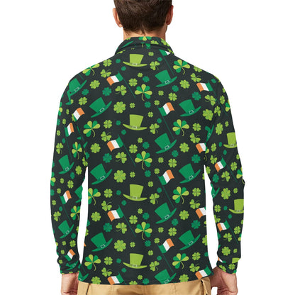 Shamrock Saint Patrick's Day Print Design LKS304 Long Sleeve Polo Shirt For Men's