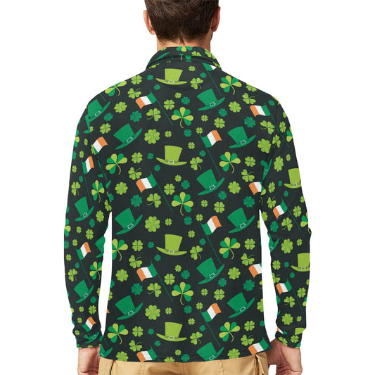 Shamrock Saint Patrick's Day Print Design LKS304 Long Sleeve Polo Shirt For Men's