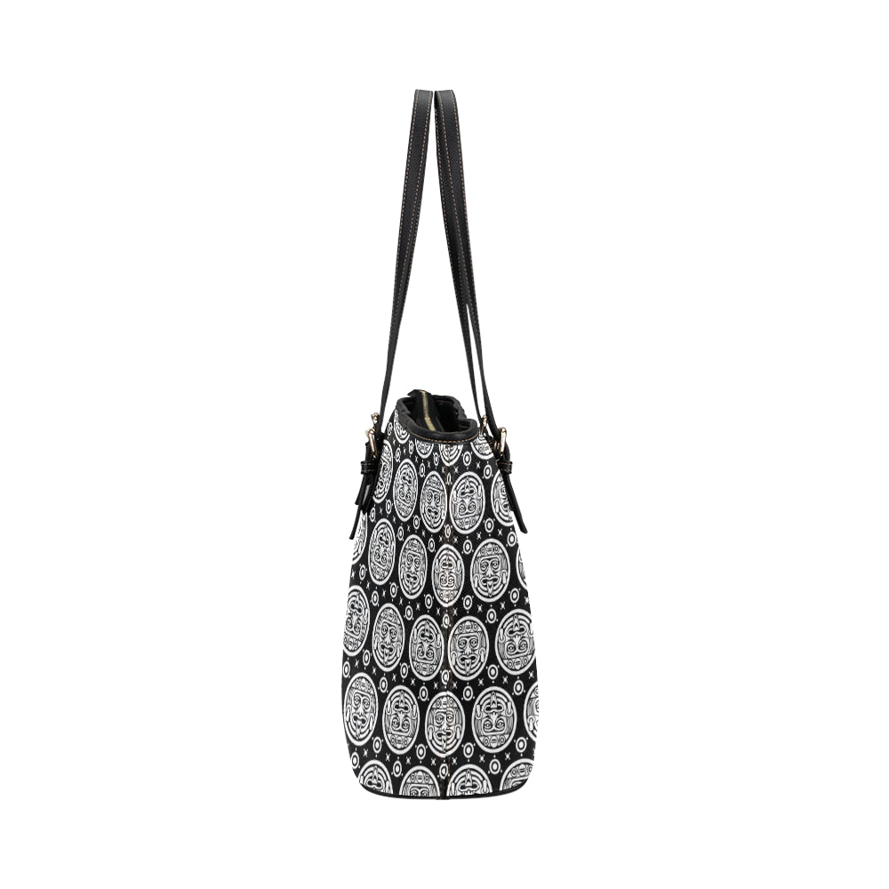 Calendar Aztec White Black Print Pattern Leather Tote Bag