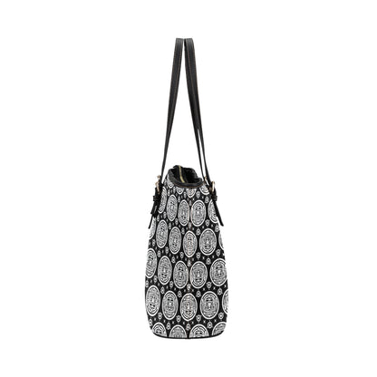 Calendar Aztec White Black Print Pattern Leather Tote Bag