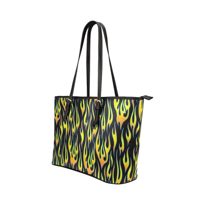 Flame Fire Yellow Pattern Leather Tote Bag