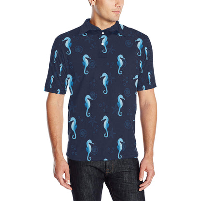 SeaHorse Blue neon Pattern Print Design 03 Men Polo Shirt