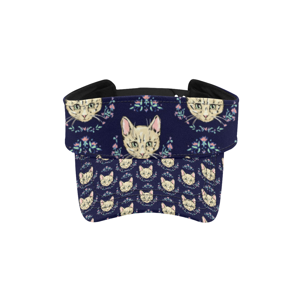 Cat Head with flower Print Pattern Unisex Sun Visor