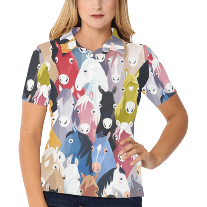 Colorful Horse Pattern Women's Polo Shirt
