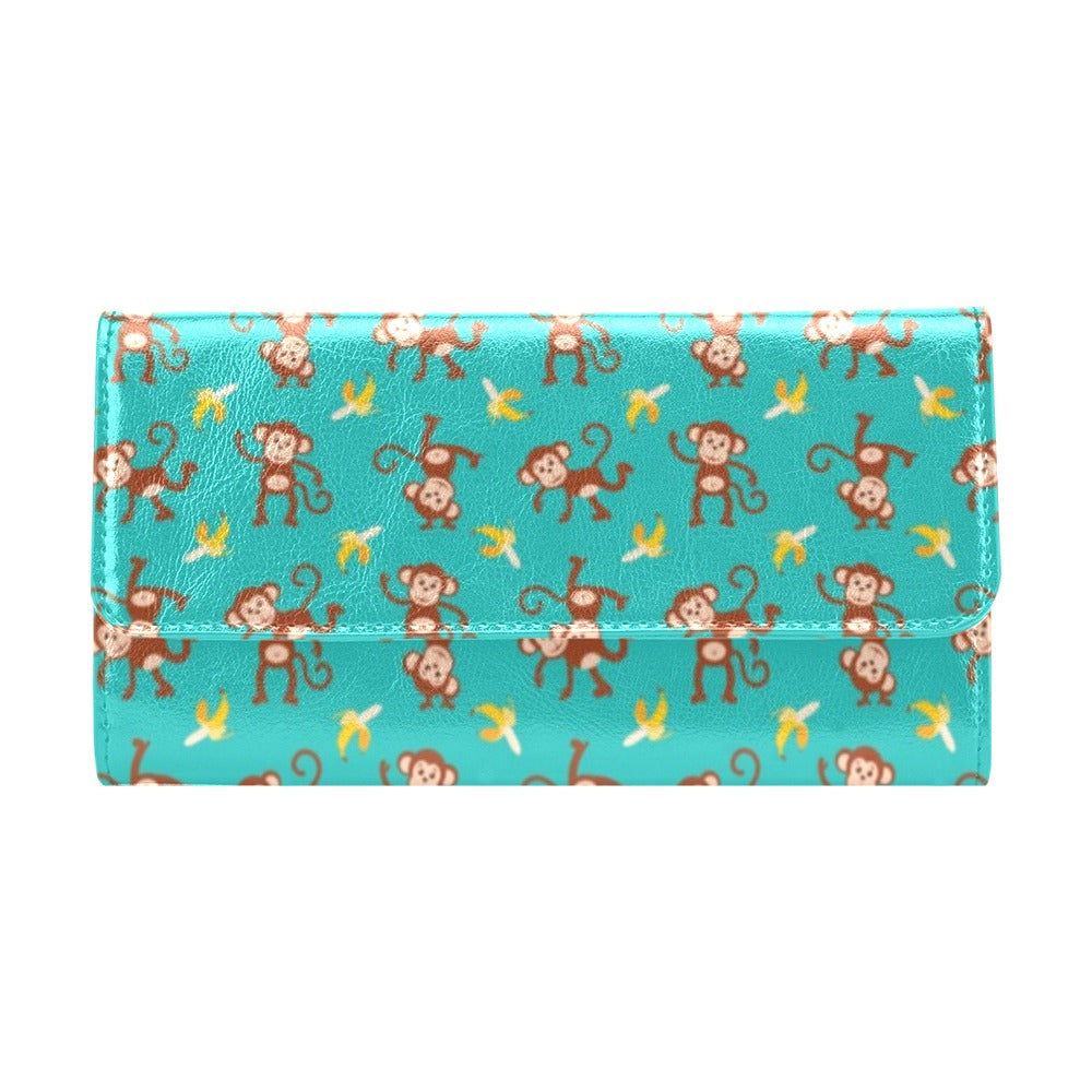 Monkey Banana Design Themed Print Women's Trifold Wallet