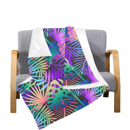 Neon Flower Tropical Palm Leaves Premium Quilt