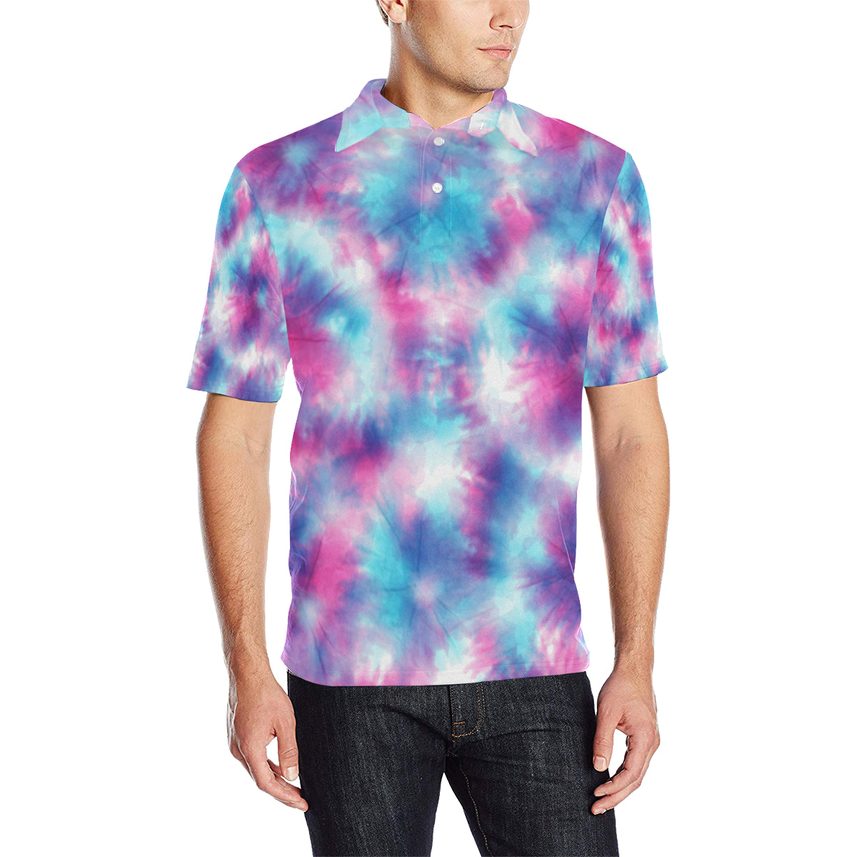 Tie Dye Blue Pink Men Polo Shirt
