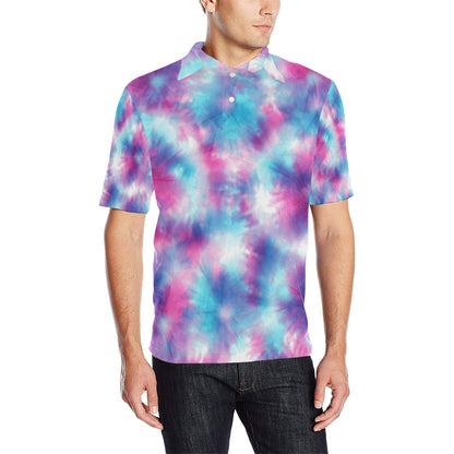 Tie Dye Blue Pink Men Polo Shirt
