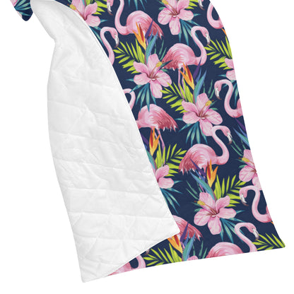 Flamingo Hibiscus Print Premium Quilt