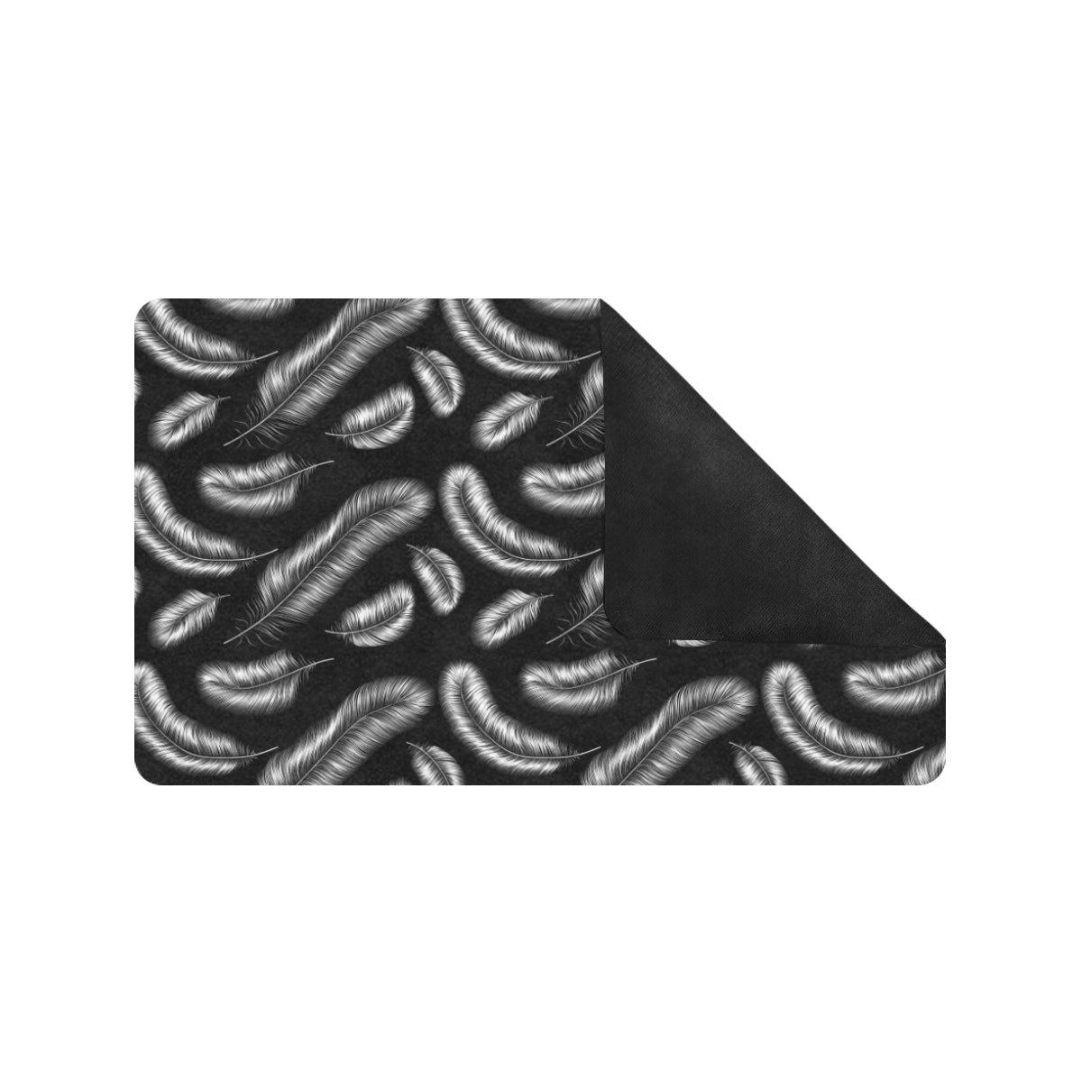 Feather Black White Design Print Rubber Doormat