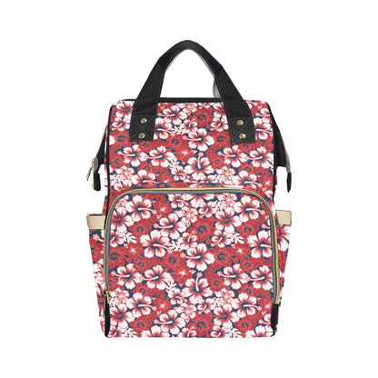 Red Hibiscus Pattern Print Design HB01 Diaper Bag Backpack