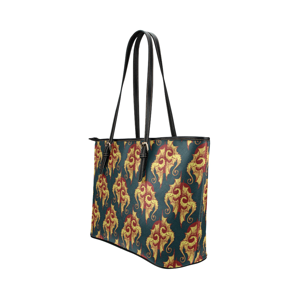 Dragons Gold Design Pattern Leather Tote Bag