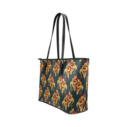 Dragons Gold Design Pattern Leather Tote Bag