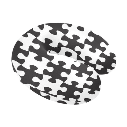 Puzzle Black White Pattern Print Design A02 U-Shaped Travel Neck Pillow