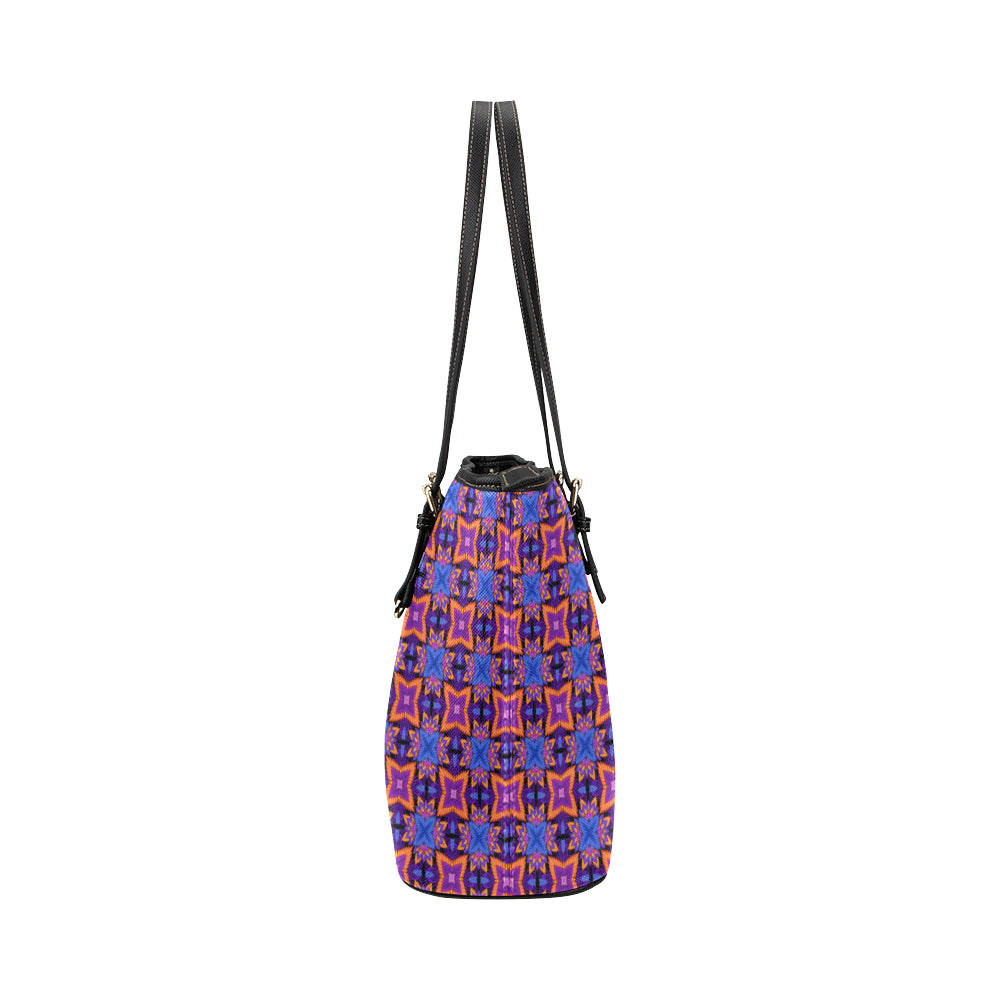 kaleidoscope Purple Orange Print Design Leather Tote Bag